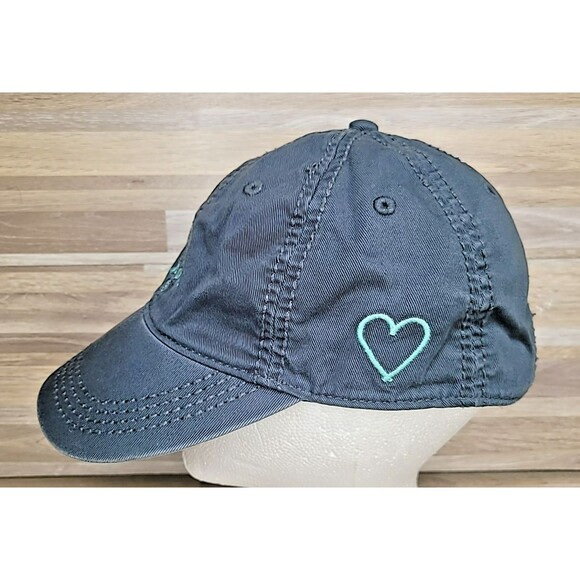 Life Is Good Distressed Gray Women's Adjustable Strap Back Dad‎ Hat Side Heart - Picture 3 of 8